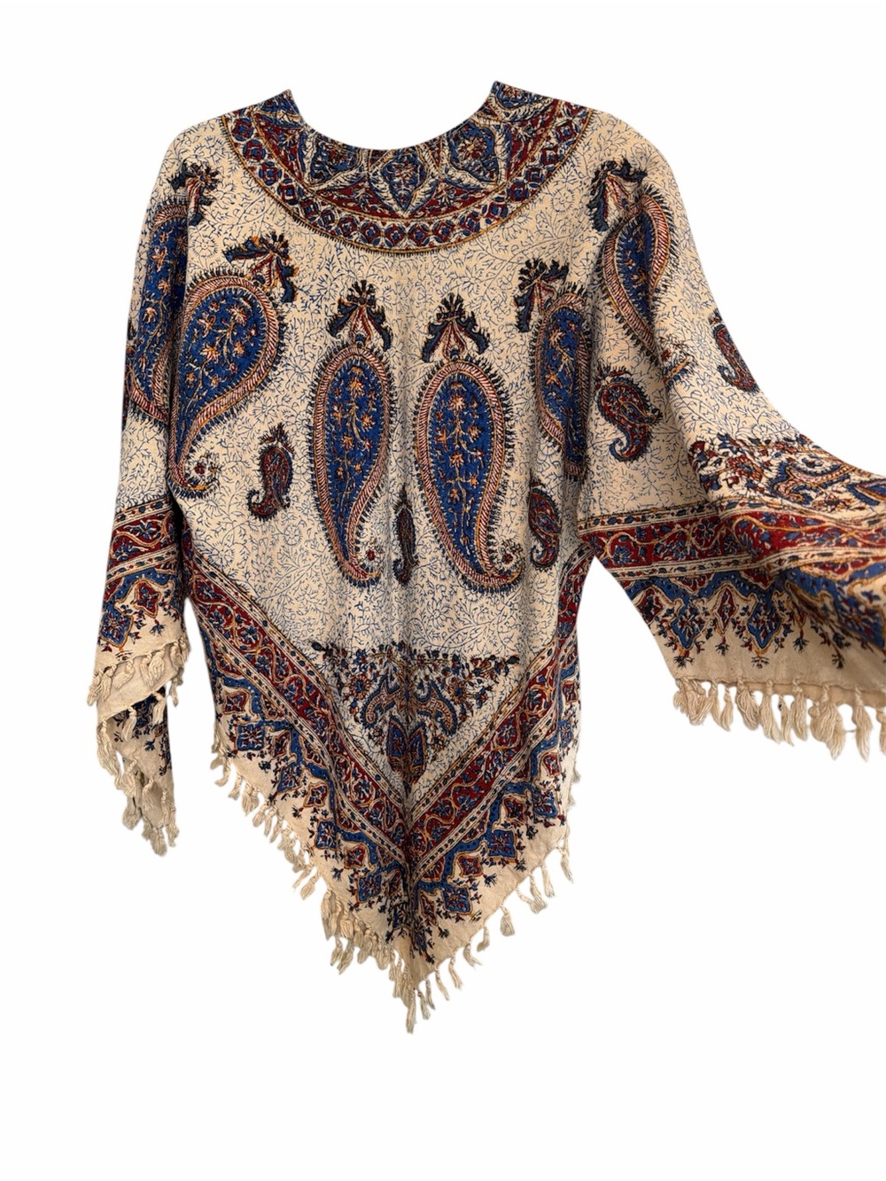 Handmade Boho Paisley Fringe Poncho Women’s Medium Festival Cottagecore - Picture 4 of 6